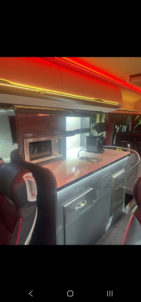 Kitchen area on the 42-seat team coach